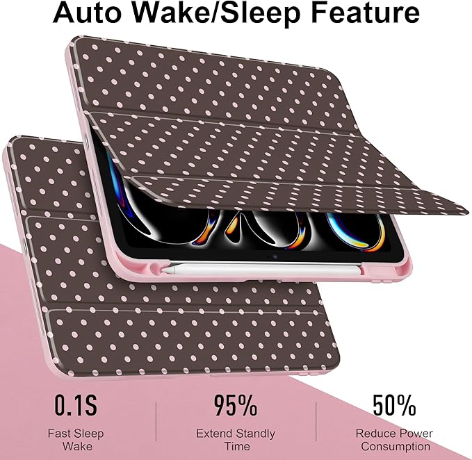 TWOLSKOO Case for iPad Pro 11-inch (M5 2025 / M4 2024) Clear Acrylic Back with TPU Bumper Pencil Holder Trifold Stand Auto Sleep/Wake Chocolate Polka Dot