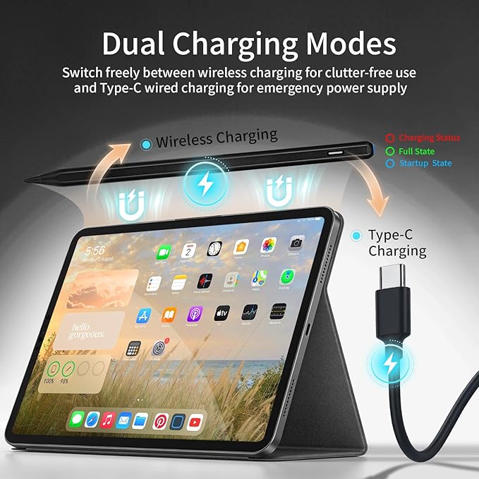 iPad A16 Pencil with Fast Charging Palm Rejection Tilt Sensitive High Precision Replacement for Original Apple Pencil Compatible with iPad 2018-2025 Air Pro Mini White (D-Black)