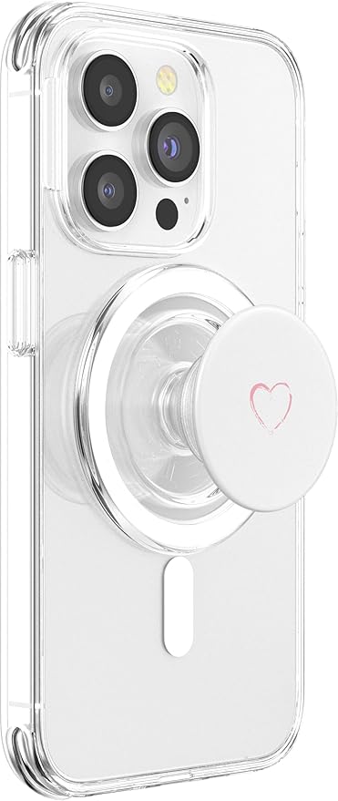 Pink Heart White PopSockets PopGrip for MagSafe