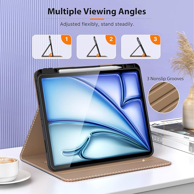 MoKo Case for iPad Air 13 Inch (M3 2025/M2 2024) &amp iPad Pro 12.9 2022/2021 with Pencil Holder Premium Leather Folio Stand Cover for iPad Air 13 Inch/iPad Pro 12.9 Inch 6th/5th GenDenim Blue &amp