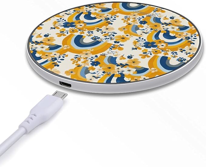Rainbow and Floral Wireless Charger Anti-Slip Wireless Charging Pad Slim Charger Mat for Men Women