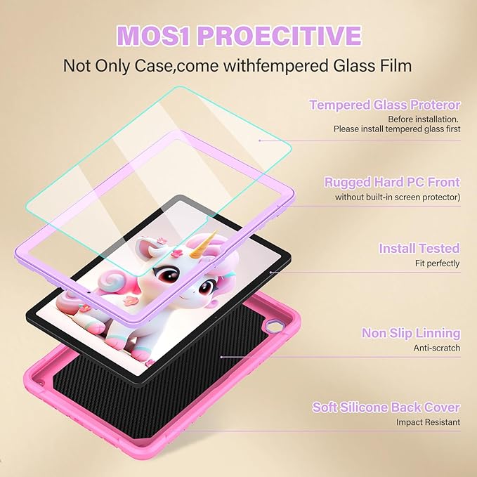 Case for Samsung Galaxy Tab A11+ Plus/ A9+ 11 inch 2025/2023 with Screen ProtectorUnicorn Stand Shoulder StrapShockproof for Galaxy Tab A11 Plus/A9 Plus Tablet Case Kids Girls (Pink)