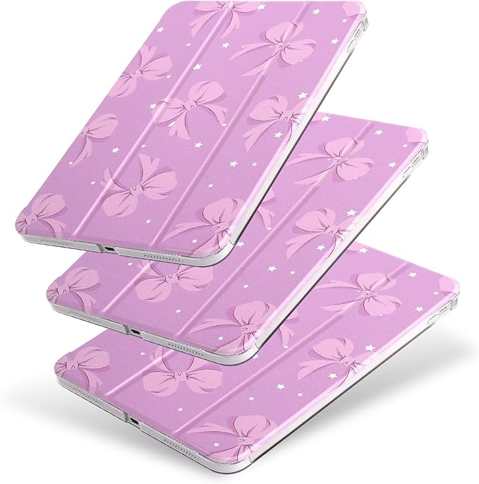 case for ipad 11th Generation11 Inch 2025 (A16 Chip) &amp 10th Gen 10.9 Inch 2022 - Slim Scratch-Resistant Hard PC Translucent Back Shell Smart Cover Wake/Sleep FunctionPink Purple Bow