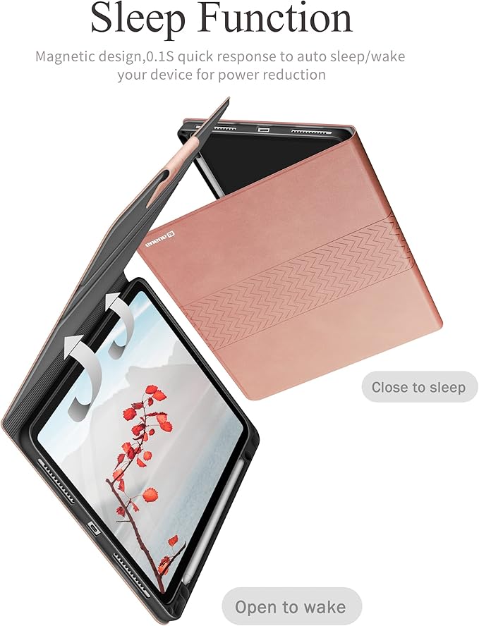 auaua Case for iPad Pro 12.9 6th/5th/4th/3rd Generation 2022/2021/2020/2018 Slim Durable Leather Stand Cover with Pencil Holder Auto Sleep/Wake (Pink)