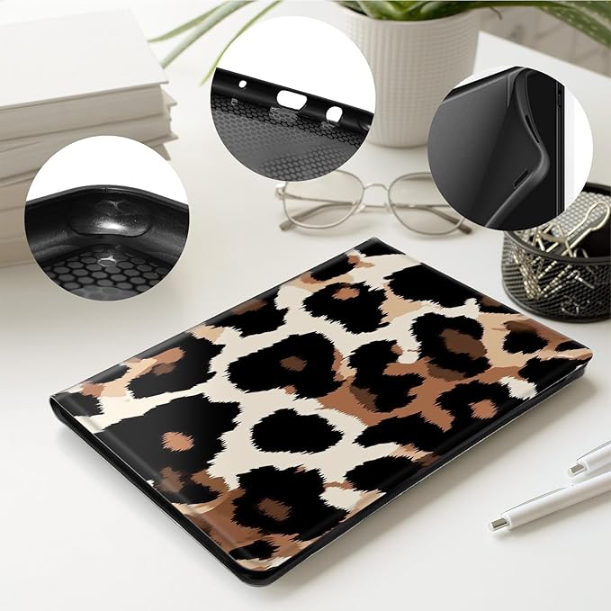 Case for iPad Pro 13 Inch Case M4 (2024 Model 7th Generation)PU Leather Folio Cover with Auto Sleep WakeMulti-Angle ViewinBrown Leopard Print