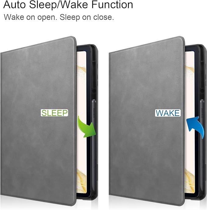 12.4 Inch Case for Samsung Galaxy Tab S8 Plus/S8+ 2022/S7 FE 2021/Tab S7 Plus/S7+ 2020 (SM-X800/T730/T970) with S Pen Holder &amp [Auto Wake/Sleep] Premium PU Leather Folding Stand Cover Gray