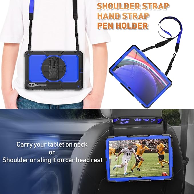 Timecity Case for Samsung Galaxy Tab S10 Ultra/ S9 Ultra/ S8 Ultra Tablet Case 14.6''- Heavy Duty Protective Cover with Screen Protector Stand Shoulder Strap &amp S Pen Holder | Kids-Friendly Blue