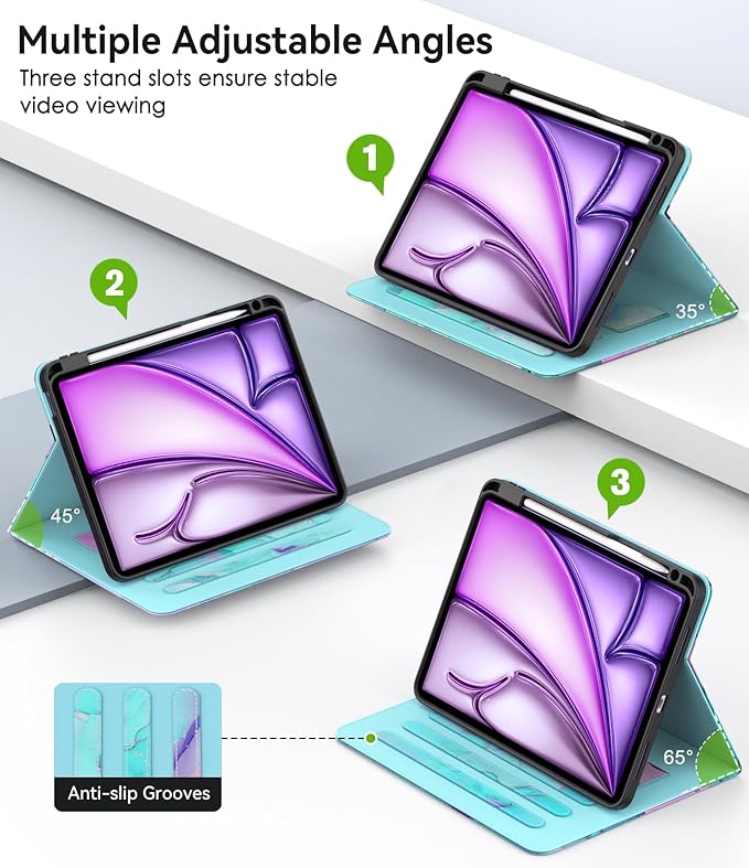 Case for iPad Air 11-inch M3/M2 (2025/2024) iPad Air 5th/4th Generation 10.9'' (2022/2020) iPad Pro 11 (4th/3rd/2nd/1st Gen) Multi-Angle Stand Cover with Pencil Holder Marble Teal Pink