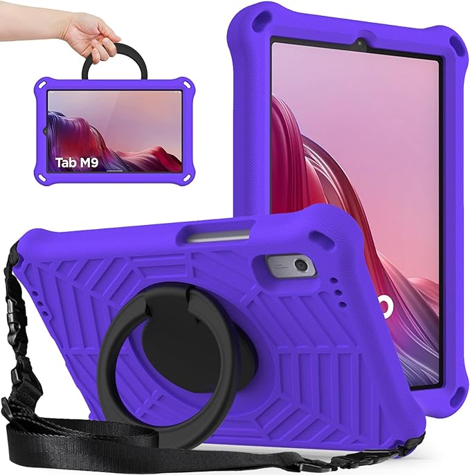 Compatible with Lenovo Tab M9 9.0 inch (TB-310FU) 2023 Case Tablet for Kids Light Weight EVA Rugged Shockproof Full Cover 360 Rotating Handle Stand Case (Purple)