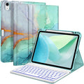 Fintie Backlit Keyboard Case for iPad Air 11-inch M4/M3/M2 (2026/2025/2024) iPad Air 5th/4th Gen 10.9 Inch - Soft TPU Cover with 7 Color Backlight Detachable Bluetooth Keyboard Emerald Marble
