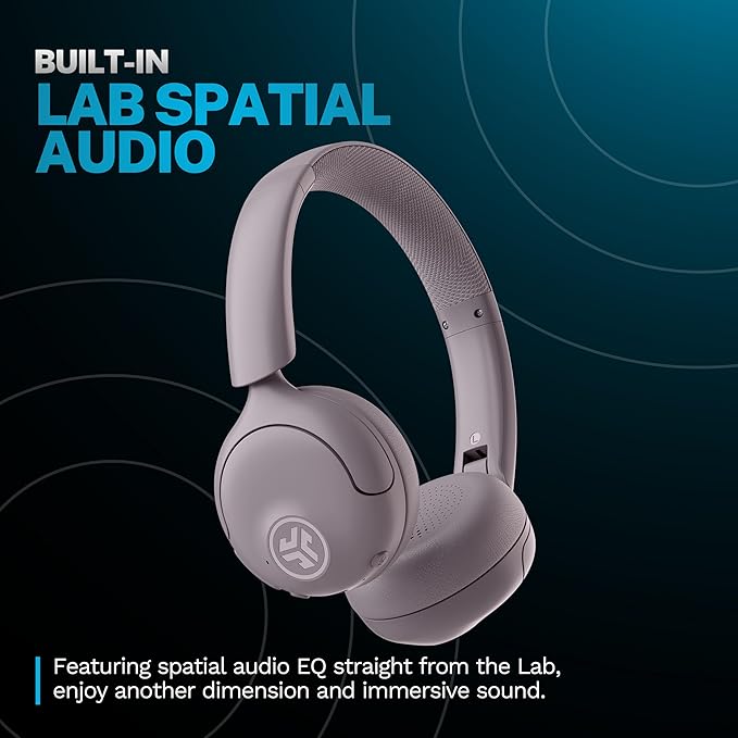 JLab Go Lux ANC Wireless Headphones Mauve Hybrid Active Noise Cancelling Premium On-Ear Bluetooth Headset Customizable Sound Be Aware Mode Cloud Foam Comfort Multipoint Connection