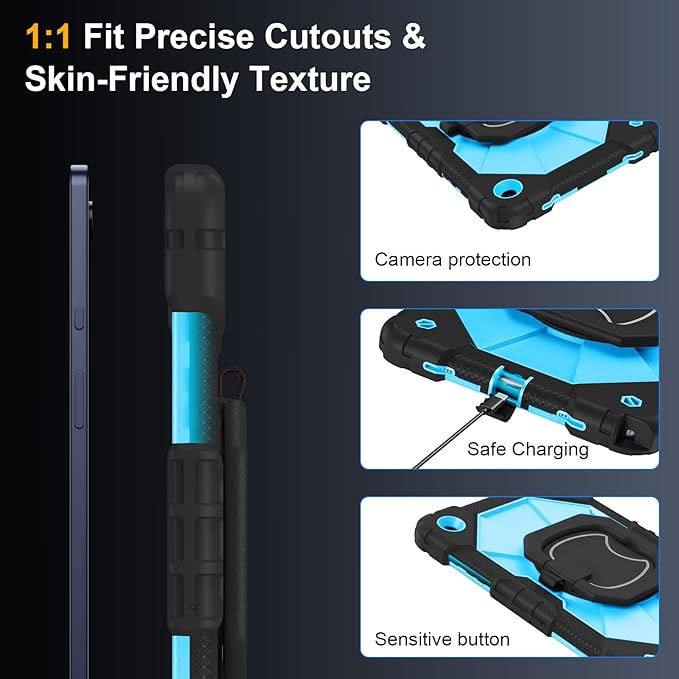 Case for Samsung Galaxy Tab A11+ Plus/A9+ 11 Inch 2025/2023Ubearkk Case for Samsung Galaxy A9 Plus/A11+ Tablet case with Screen Protector 360 Rotating Stand Shoulder Strap Pen Holder Black Blue