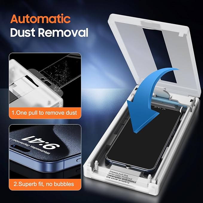 UniqueMe 2 Packs for iPhone 15 Pro Privacy Screen Protector - 360°Anti-Spy 4way Tempered Glass Screen Protector 15 Pro Zero Bubble Case Friendly [Automatic Dust Removal]