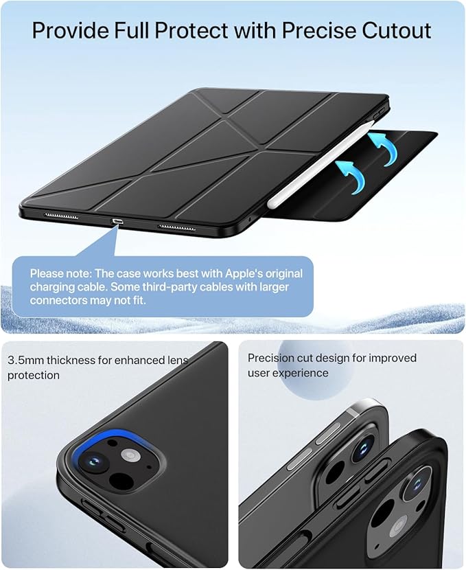 for iPad Pro 13 inch Case M5/M4 (2025/2024) Multi-Angle Y Fold Stand Magnetic Premium PU Leather Full Protective Case with Hidden Pencil Holder (Midnight Black)