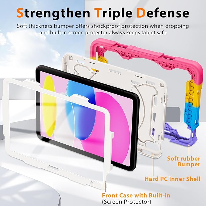 ROISKIN Case for iPad 11 inch (A16) 11th Generation 2025 iPad 10th Generation Case 10.9 for Kids with Screen Protector360 Kickstand &amp HandleShoulder StrapHeavy Duty Military Grade Drop Protec