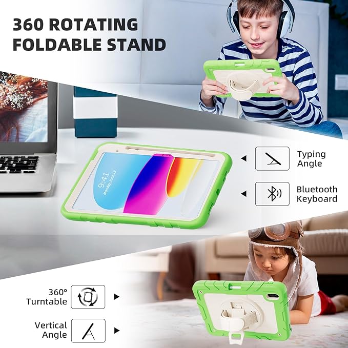 Case for iPad 10th Generation 10.9inch 2022with Built-in Screen Protector and KickstandHand StrapShoulder Strap for New Apple iPad 10.9 Inch (Green/Beige)