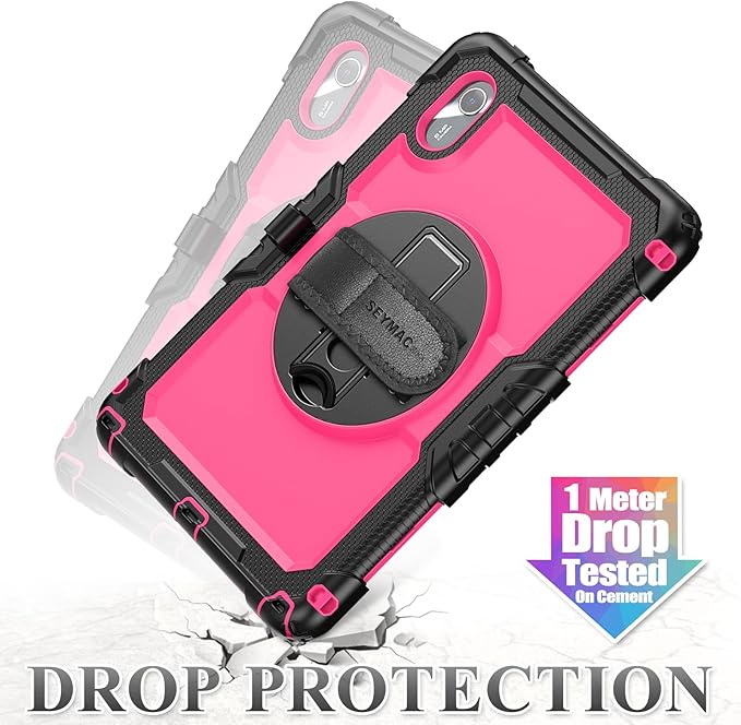 SEYMAC stock Case for Lenovo Idea Tab 11'' 2025/ Tab M11 2024/ K11 (TB336FU/TB330FU) Drop-Proof Case for Lenovo 11 inch with 360° Rotate Stand/Strap [Pen Holder] &amp Screen Protector Rose+Black