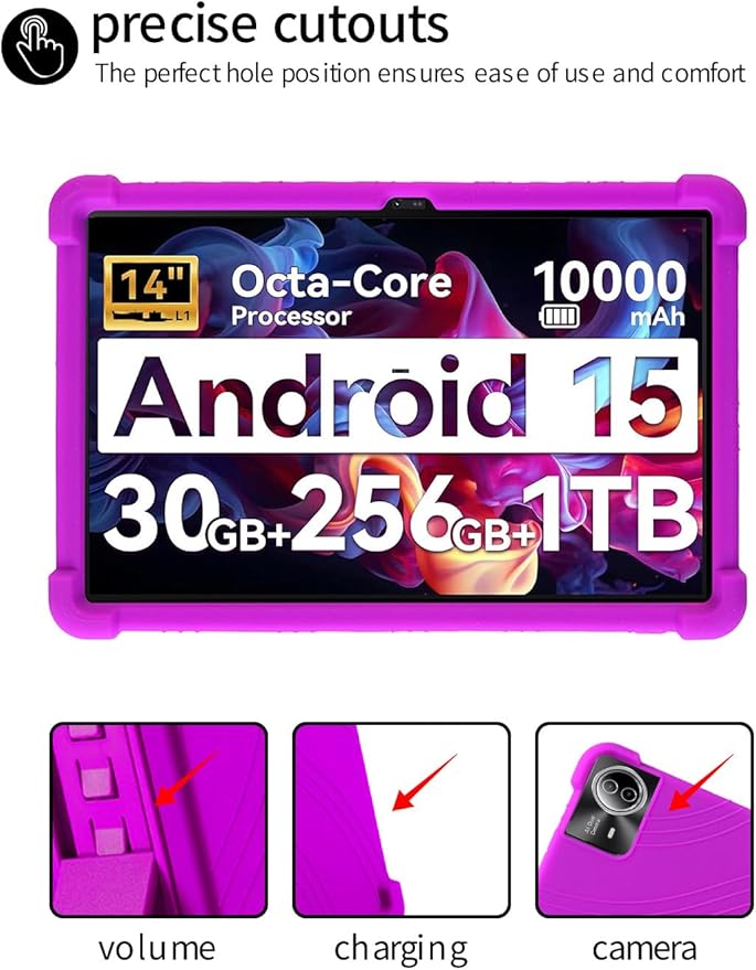 for Urao G140L 14 Inch Tablet CaseBOVUGAC Soft Silicone Adjustable Stand Shockproof Kids Friendly for Higrac G140L 14 Tablet(Purple)