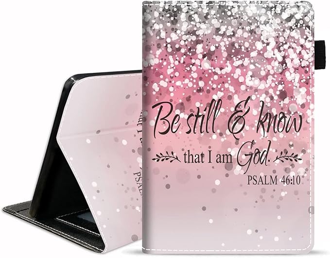Case for Kindle Fire HD 10/Fire HD 10 Plus Tablet 10.1 inch (11th Generation 2021 Released) - Pink Background Bible Verse Psalm 46:10 Design Slim PU Leather Cover with Auto Sleep Wake