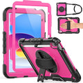 Weuiean Case for iPad A16 11th/10th Generation 11/10.9 Military-Grade Heavy-Duty Shockproof Cover with 360° Rotating Stand Built-in Pencil Holder &amp Adjustable Hand/Shoulder Strap - Pink+Black