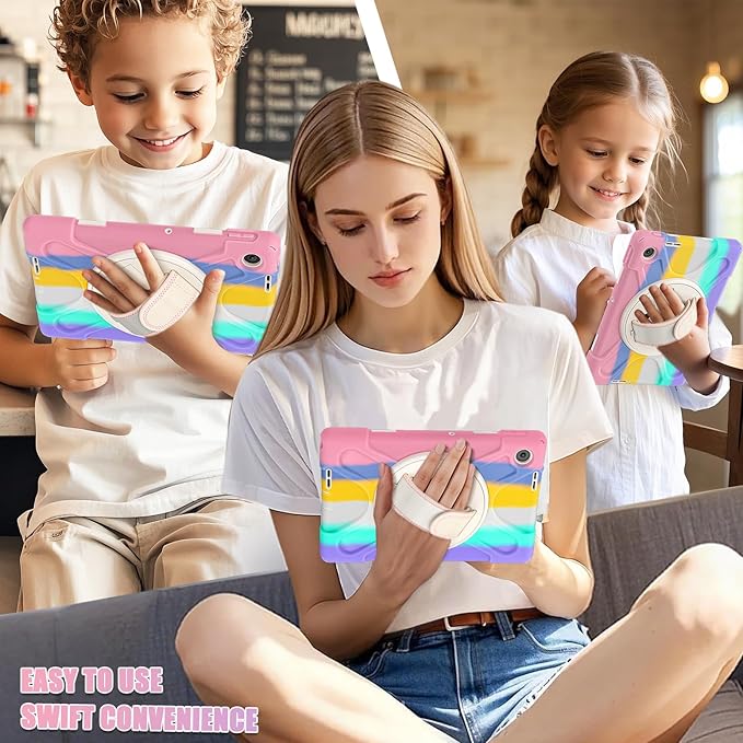 Tablet Case Compatible with Lenovo Tab 10.1(TB-311XU) /K10C TB311FU 2025 Case Protective Heavy Duty Rugged Shockproof Drop Protection Cover Shoulder Strap for Kids Silicone Cover(Pink c)
