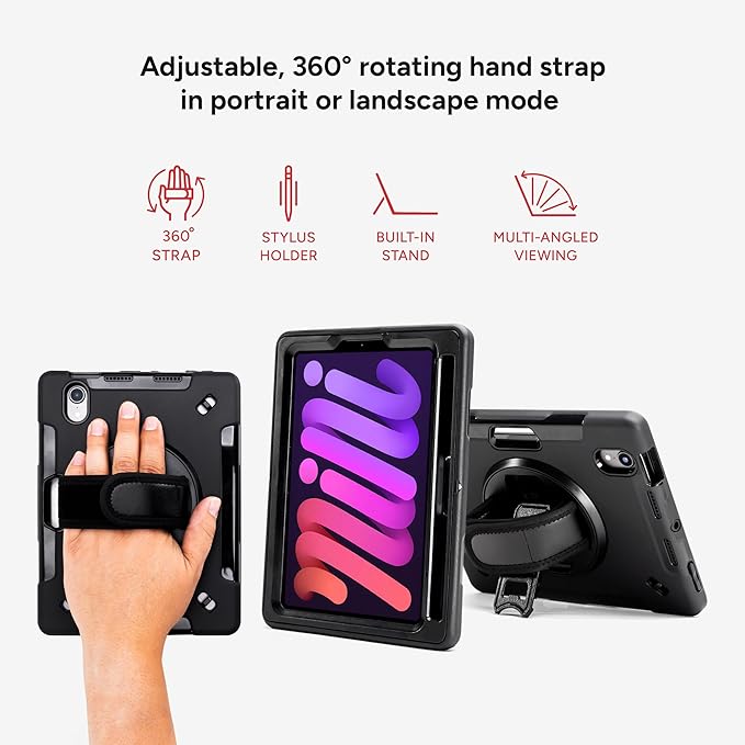 ZAGG Rugged Tablet Case for iPad Air 11 (M5)/ (M4)/ (M3)/ (M2) - Protective 360° Rotating Hand Strap Integrated Kickstand Drop-Proof Ideal for Business Warehouse and Field Use Black