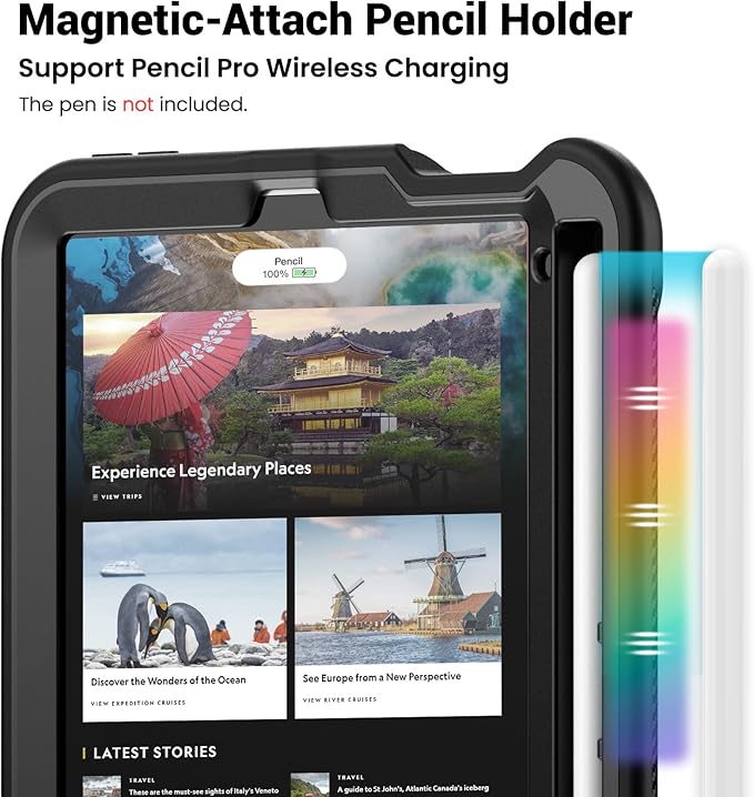 Case for iPad mini 7 (A17 Pro) 2024/ Mini 6 8.3'' with Pencil Holder Screen Protector [360 Rotating Handle &amp Stand] &ampShoulder Strap Shockproof Case for iPad mini 7th/6th Generation Black