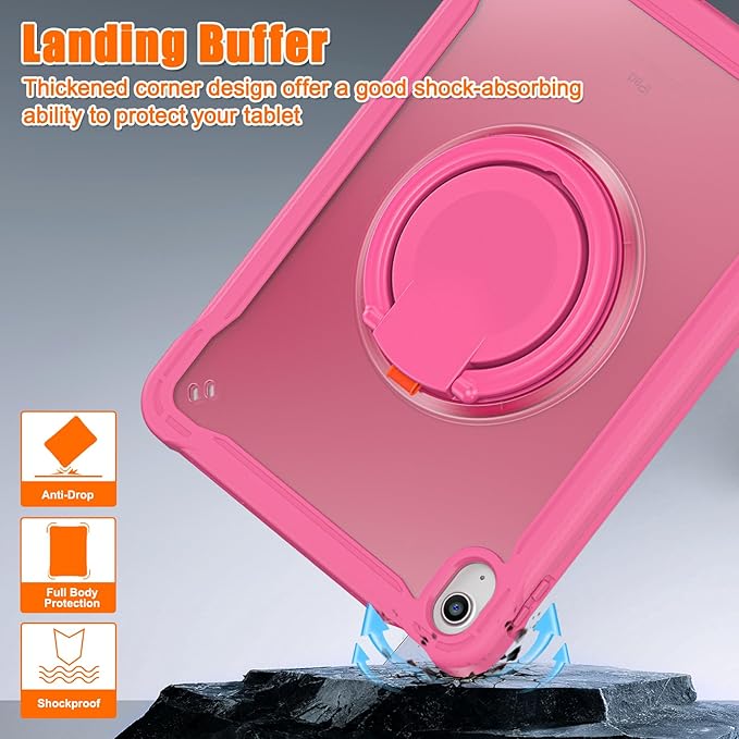Batianda Ultimate Protective Case for New iPad 11th Generation 11 inch 2025 A16 Chip Sturdy Rugged Shockproof Silicone Tablet Cover with 360° Rotatable Ring Kickstand &amp Pencil Holder Pink
