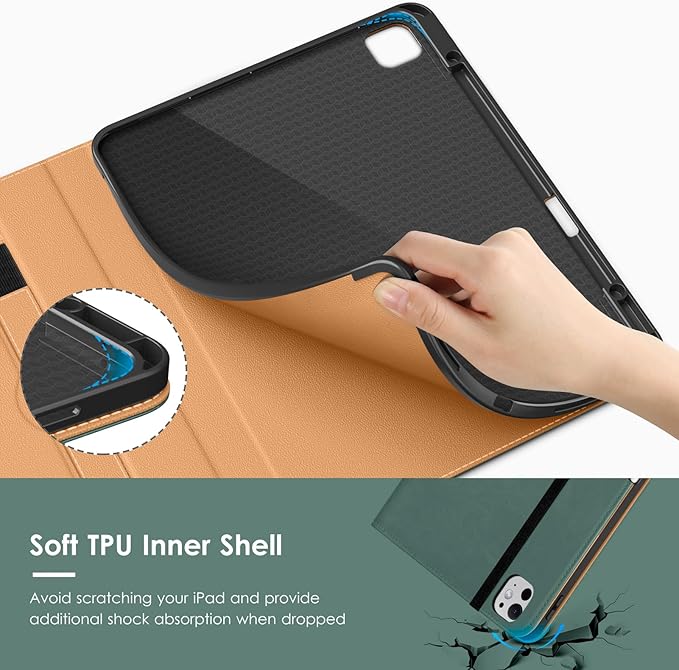 VIKESI Case for iPad Pro 13-inch M5 or M4 Released in 2025 or 2024 Leather Stand Cover with Apple Pencil Holder Auto Wake/Sleep Multiple Viewing Angles Built in Hand Strap &amp PocketMidnight Gr