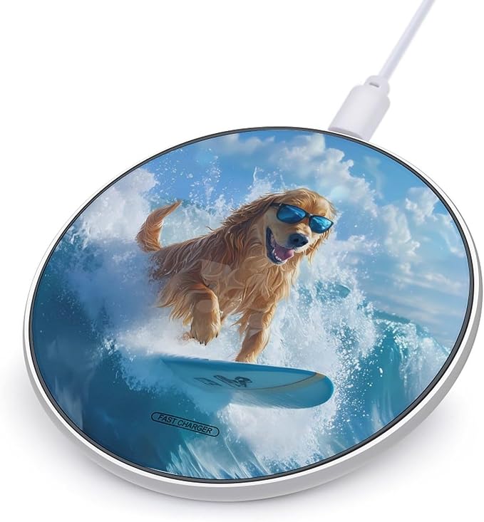 Retriever Dog Surfing Wireless Charger Anti-Slip Wireless Charging Pad Slim Charger Mat for Men Women