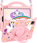for iPad Air 11 inch Case(Air M4 2026 8th Gen/M3 2025/M2)/Air 5th/4th Gen 10.9 for iPad Pro 11 inch Case(4th/3rd/2nd/1st Gen) - Pink Unicorn Cover with Rotating Stand &amp Strap for Girls