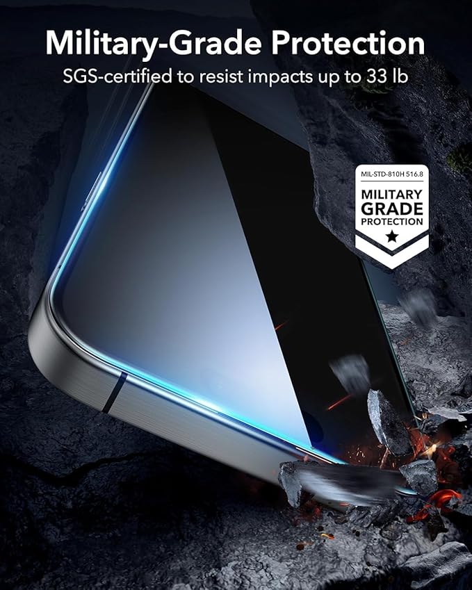 3 Pack for iPhone 17 Pro Screen Protector Privacy Full Cover Glass + 2 Camera Lens Protector 9H+ Tempered Glass Military Grade Shatterproof Anti Spy Bubble Free Auto installation Frame
