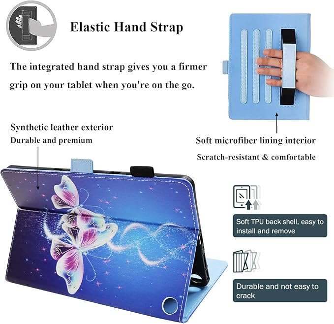 Case for Amazon Kindle Fire Max 11 Tablet (13th Generation 2023 Release) 11 with Pencil Holder/Hand Wrist Strap Folio Stand Magnetic Smart PU Leather Cover [Auto Sleep Wake]Blue Butterfly