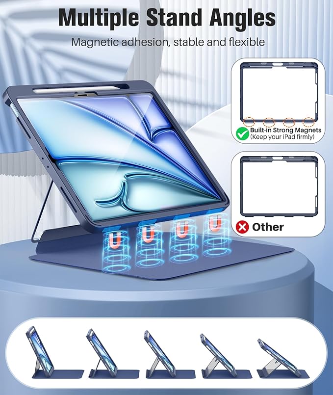 MoKo for iPad Air 13-Inch Case (M4/M3/M2) 2026/2025/2024 with Pencil Holder Heavy Duty 13 Inch iPad Air Case with Screen Protector Clear Back Lens Protector Multi-angle Magnetic Stand Gray Forest