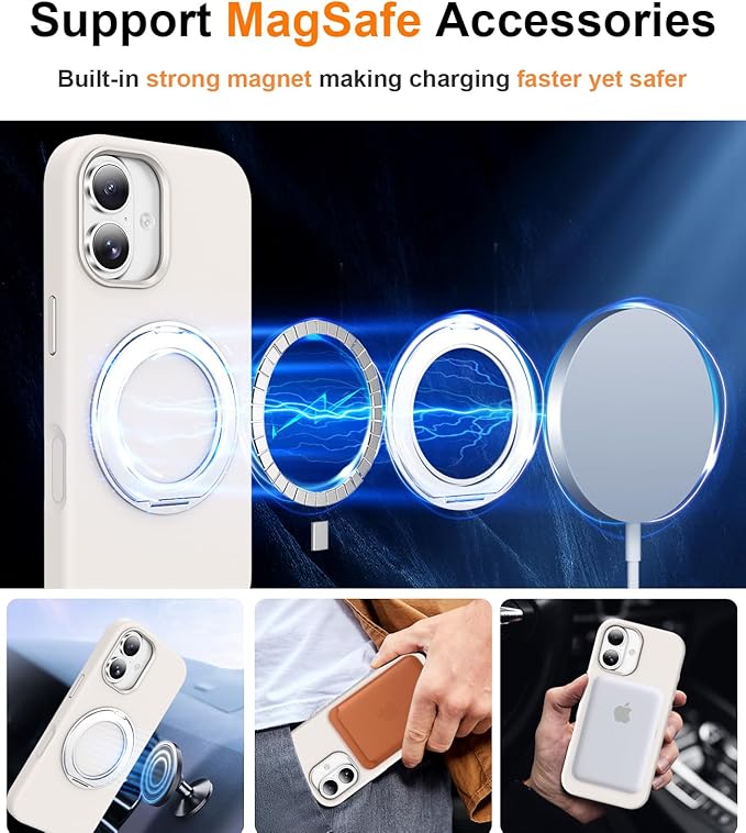 STERKER 360° Rotatable Stand Compatible with iPhone 17 Case with Magnetic [Military Grade Drop Tested][Adjustable Kickstand] Ring Holder Silicone Slim Back Soft Edge White