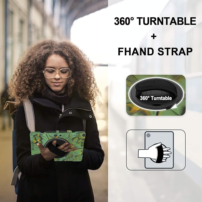 Tablet Case with 360 Rotating Strap and Stand Heavy Duty Protective Full Body Cover Compatible with Microsoft Surface Go 4/3/2/1 Camouflage
