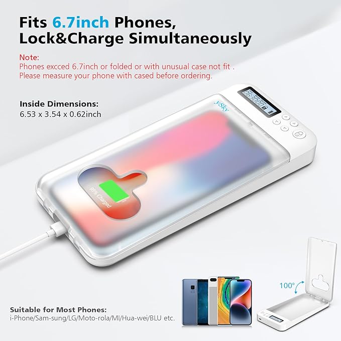 ySky Timed Phone Lock Box for iPhone &amp Android - Self-Control Timer to Help Kids &amp Students Focus Back - Translucent