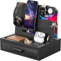 melafa365 Nightstand Organizer for MenPhone Docking Station with Cable ManagementNight Stand with DrawerBedside Organizer for WatchesKeysWalletsGifts for Men（Black）