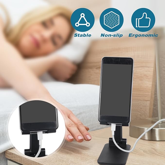 12 Pcs Cell Phone Stand for Desk Phone Holder Stand Foldable Angle Height Adjustable Portable Holder Tablet for Office Travel Photography (Black)