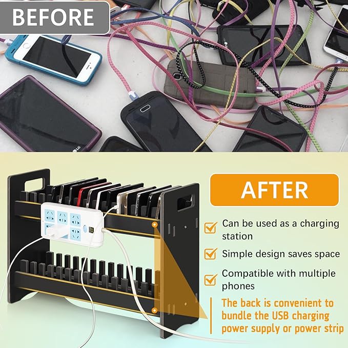 Cell Phone Holder Classroom Cell Phone Storage 2-Tier Multiple Cell Phone Stand Rack with 1-30 Number Stickers PVC Board Mobile Phone Holder Desktop Organizer for Classroom (Black 30 Slots)