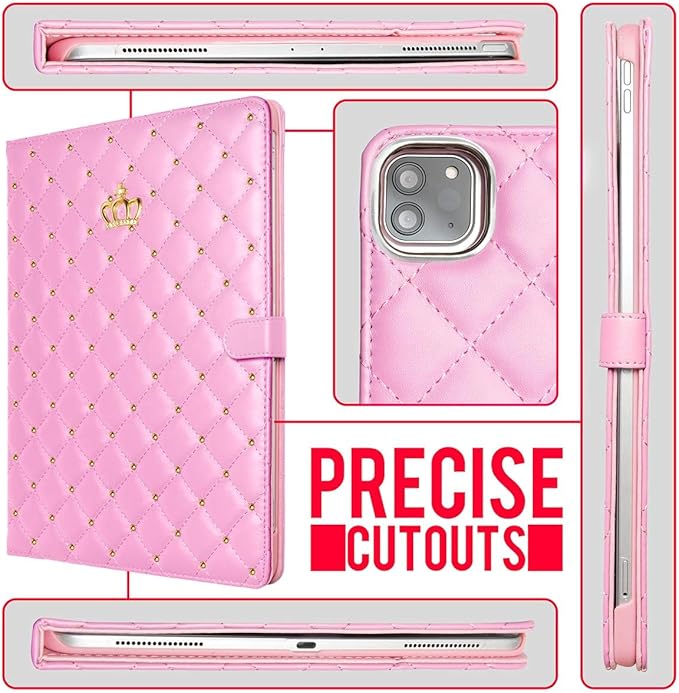 for iPad Air 11 Inch Case M4 (2026)/M3 (2025)/M2 (2024) iPad Air 5th/4th Gen 10.9 (2022/2020) with Pencil Holder Girly Cute Crown Diamond Elegant Auto Sleep/Wake Stand Protective CasePink