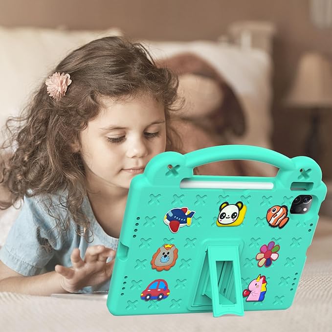 Compatible with Apple iPad 10 2022 10.9 inch/Pro 11 2018/2020/iPad Air 4 2020 10.9 inch/Air 5 2022 10.9 inch/Pro 11 2021/2022 Tablet Case Kids Case with Strap &amp Pen Tray Mint Green