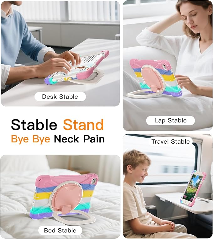 BATYUE for iPad mini 5/4 7.9 Inch Case (2019/2015) Kid-Proof Shockproof Cover with 360° Kickstand Detachable Shoulder Strap &amp Pencil Holder for Girls and School - Cute Colourful Pink