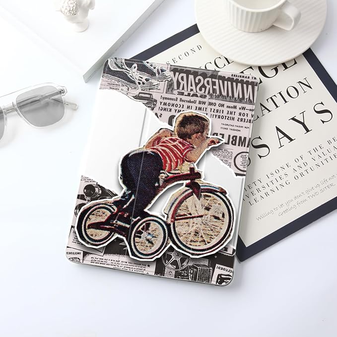 JOYLAND Pad Case for iPad 5th/6th Generationwith Pencil Holder-Auto Wake/SleepCycling Boy Newspaper Personalized Tablet Case Anti-Scratch Shockproof Case (Model Number:A1822 A1823 A1893 A1954)