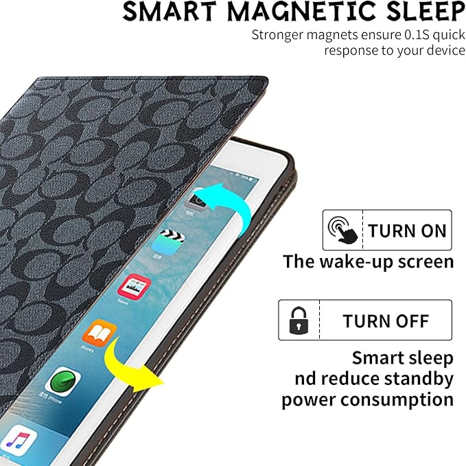 Designer Compatible iPad 10.2 inch Case9th/8th/7th Generation(2021/2020/2019) iPad Air 3rd 2019/2017 iPad Pro 10.5 PU Leather with Pencil Holder Soft Back CaseAuto Sleep/Wake Cover-Black