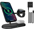 4 in1 Magnetic Wireless Charging Stand 15W Fast Chargingwith Neutral Light Design for iPhone 17/16、15/14/13/12 Series iWatch and Sansung Watch Airpods and Samsung TWS (T256-Black)