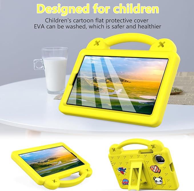 Compatible with Honor Pad X7 8.7 inch 2025 Tablet Case Kids Friendly Universal Lightweight Shockproof Protective Case with Shoulder Strap &amp Stand Handle Yellow