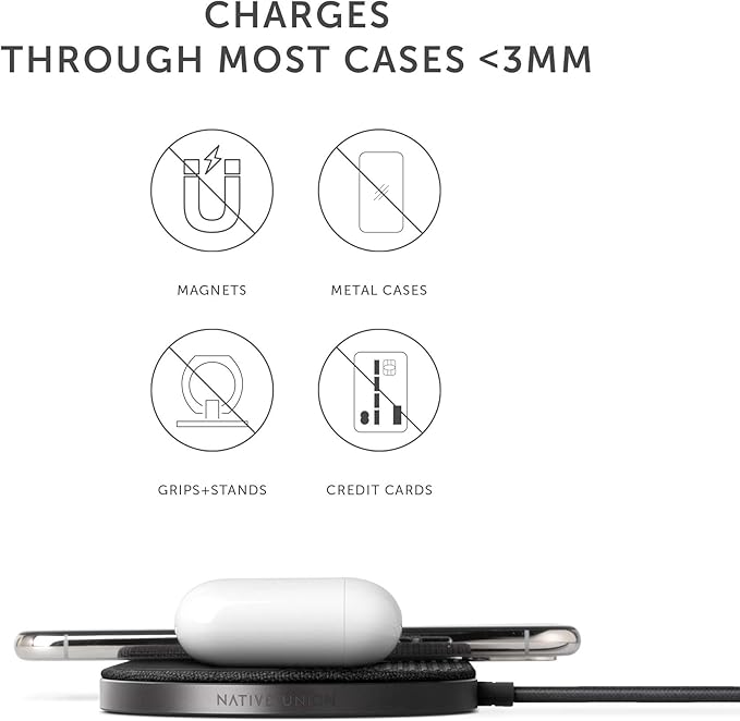 NATIVE UNION Drop XL Wireless Charger – 10W Multi-Device Fast Charging Pad Compatible with iPhone &amp Qi Compatible Devices(Adapter for US China and Australia Included)