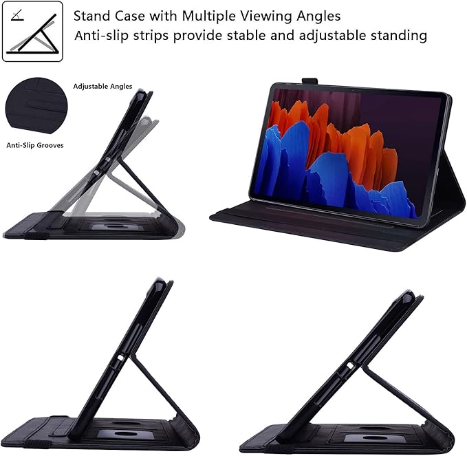 12.4 Inch Case for Samsung Galaxy Tab S8 Plus/S8+ 2022/S7 FE 2021/Tab S7 Plus/S7+ 2020 (SM-X800/T730/T970) with S Pen Holder Pocket &amp [Auto Wake/Sleep] Folding Stand PU Leather Cover Black
