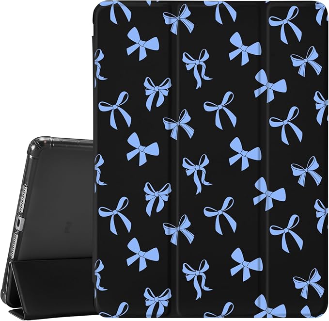 JOYLAND Black Pad Case for iPad Air 4/Air 5 (2022/2020) 10.9 with Pencil Holder-Auto Wake/SleepCute Blue Bow Pattern Anti-Scratch Shockproof Premium Folio Stand Case for iPad Air 11 inch (2024)